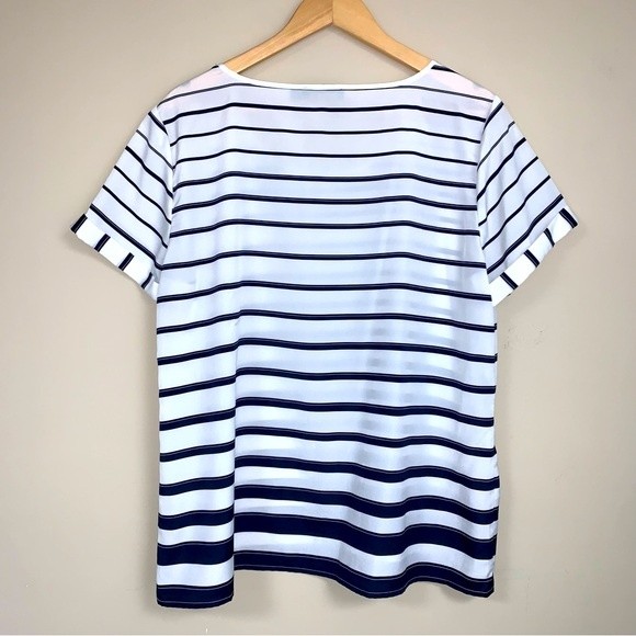 Limited Nautical Blouse Women’s Xl Navy Blue White Stripe Flowy Shirt Beachy Top — image 2 of 5